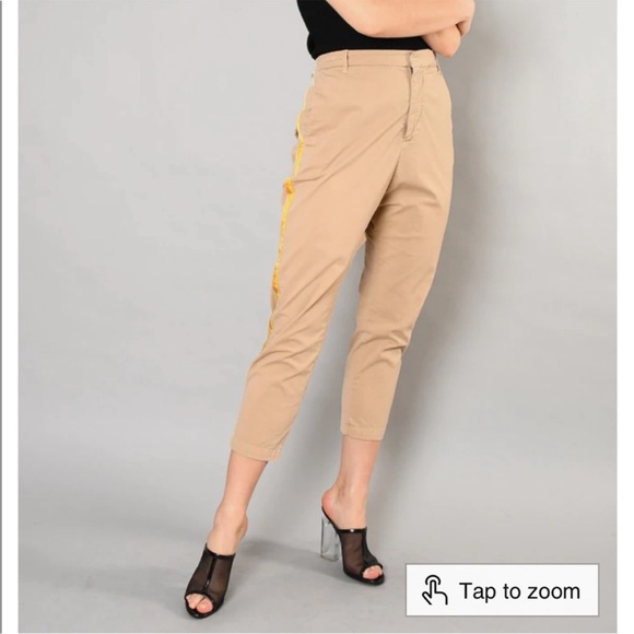 Nili Lotan Khaki Yellow Striped Linen Pants Size 10 - Picture 5 of 14